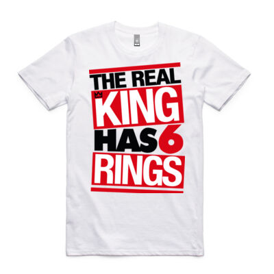 Michael Jordan Vs Lebron James Inspired T-Shirt (The Real King Has 6 Ring) - White Thumbnail