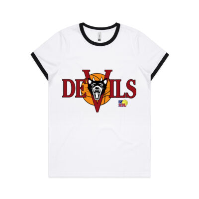 Hobart Devils (Red) - Ladies Ringer T-Shirt Thumbnail